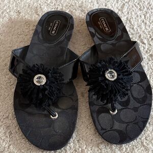 Coach Black Floral Embellished Sandals